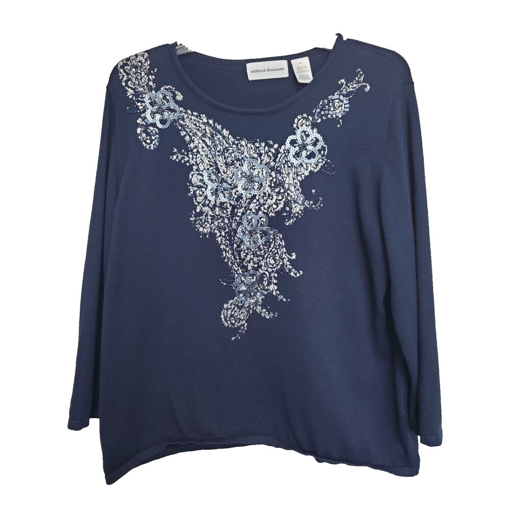 Alfred Dunner Blue Studded Sequined Knit Top Size XL